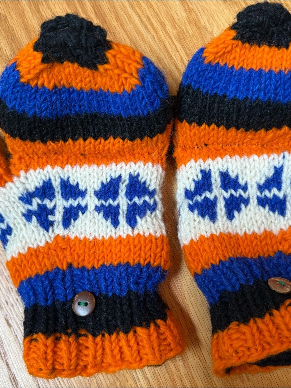 Cozy Striped Knit Mittens in Orange, Blue, White and Blaxk